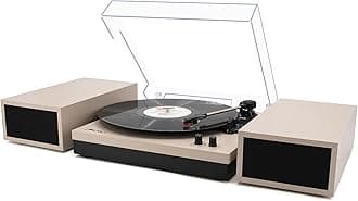 Record Player LP&No.1 Record Player with External Speakers, 3 Speed Vintage Belt-Drive Vinyl Turntable with Wireless Playback & Auto-Stop （Pink）