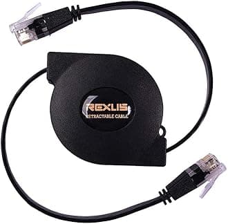 REXUS Retractable Cat 6 Flat Ethernet Network Cable 3.3 FT,10 Gigabit High Speed LAN Wires Internet Patch Cable with RJ45 Connector for Xbox,PS4,Router, Modem,Gaming,Switch(C6R10)