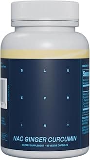 Blueprint Bryan Johnson NAC Supplement - Promotes Stress Relief, Immune System Function, Respiratory Health - Includes N-Acetyl-L-Cysteine, Ginger, Curcuminoids - Detoxifying - Vegan (30 Servings)