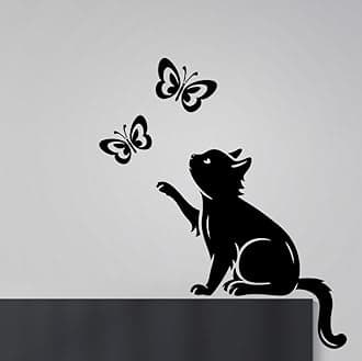 Cat Butterflies Wall Sticker Art Butterfly Decal Decor Vinyl Home Decoration Living transfers Cats Living Room Painting Kitchen Pets Animals Stickers Design Poster Tree Decals Wallpaper DIY Mural