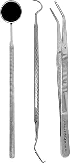 CynaMed Dental Tools Oral Care Kit (3-Pack) – Stainless Steel Dental Pick, Tartar Scraper, Scaler, Tweezers, and Mouth Mirror for Personal & Pet Use