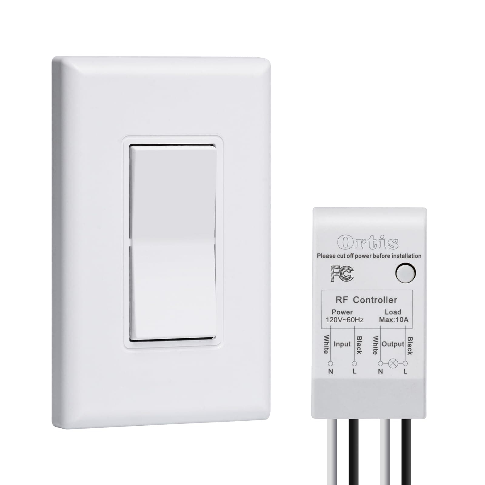 Ortis Wireless Light Switch and Receiver Kit, 300ft RF Range Wireless Wall Switches for Lights, Fans, Battery Included, No Wiring Needed