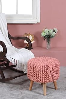 - Sitting Solutions for Home - Wooden Frame Round Ottomans | Ottoman for Living Room | Bedroom, Study & Makeup Table | 16x16x18 Inch (Baby Pink)