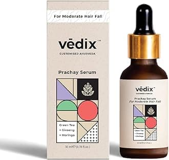 Vedix Hair Serum, Prachay Customized Ayurvedic Hair Serum For Women & Men, With Green Tea, Ginseng & Moringa For Moderate Hair Fall, Reduces Hair Fall - 30 Ml (Packing May Vary, 100 Gm)
