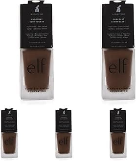 e.l.f.Flawless Finish Foundation, Lightweight & Medium Coverage, Semi-Matte Finish, Chocolate, 0.68 Fl Oz (20mL) (Pack of 5)