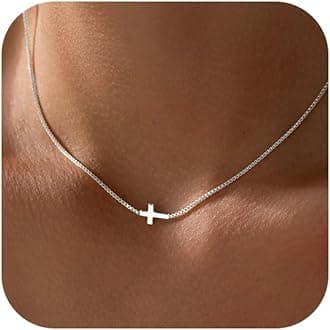 Cross Necklace for Women 14K Gold Silver Plated Dainty Small Cross Pendant Choker Simple Trendy Cute Cross Charm Chain Necklace Easter Basket Stuffers Baptism Religious Faith Jewelry Gift