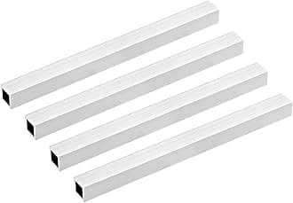 6063 Aluminum Square Tube, 15mmx15mmx1.5mm Wall Thickness 200mm Length Seamless Straight Pipe Tubing 4 Pcs