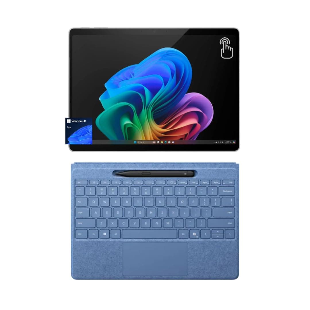 Microsoft Surface Pro 11 Bundle, 2-in-1 Tablet with Sapphire Flex Keyboard and Slim Pen, Copilot+ PC, 13" Touchscreen OLED, Snapdragon X Elite (12 Core), 16GB RAM, 256GB SSD, Windows 11 Pro, Platinum