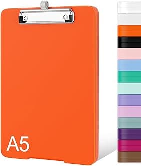 Piasoenc Small Clipboard with Storage, A5 Clipboard with Pen Holder, Plastic Clipboard with Low Profile Clip for Nurses, Teachers, Lawers, Orange