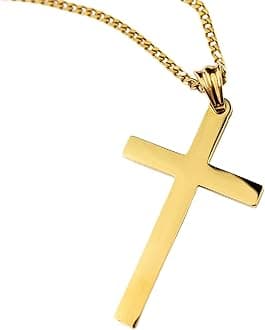 24K Gold Cross Necklace For Men Pendant Solid plated Clasp Women, Thin for Charms Miami Cuban Link Diamond Cut