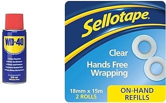 WD-40 Multi-Use Product Original Spray Can 100ml & Sellotape On-Hand Refills, Extra Strong Adhesive Tape, Clear Tape Refills for Arts & Crafts, Strong Tape for the On-Hand Tape Dispenser