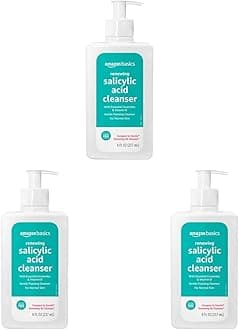 Amazon Basics Exfoliating Face Wash Cleanser, Renewing Salicylic Acid with Ceramides & Vitamin D, Foaming Formula, Smooths Skin, 8 fl oz (Pack of 3)