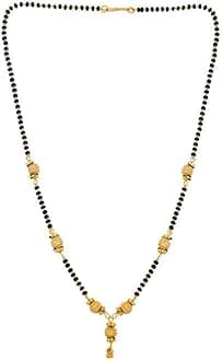 Mandi Mangalsutra for Women, CZ Multi-Stones Gold-Plated Pendant, Black Crystal Beaded Chain, Traditional Indian Jewelry Necklace for Weddings, Festivals, Gifts - Elegant Mangalsutra Necklace