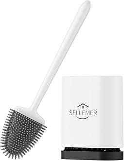 Sellemer Toilet Brush and Holder Set, Toilet Bowl Brush Carrying Solid Anti-Rust Handle, Upgraded Flat Design, Good Toughness, Brush Head Can Be Bent Freel, Easy to Clean and Clean Without Dead Ends