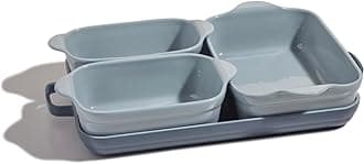Bakeware Set | 5-Piece Ceramic Bakeware Collection with Stovetop-to-Oven Griddle Pan | PFAS-Free Non-Toxic Nonstick Pans, Oven Mat & Baking Dishes | Blue Salt