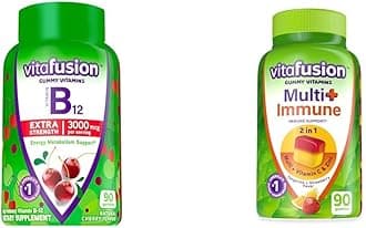 Vitafusion Extra Strength Vitamin B12 Cherry Flavored Gummy Vitamins 90 Count and Multi+ Immune Support Tangerine Strawberry Flavored Gummy Vitamins 90 Count Bundle