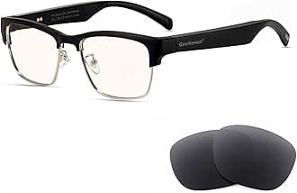 GenXenon Bluetooth Audio Smart Glasses, Blue Light Glasses for Women Men, Open Ear Sound with Microphone & Speakers, Blue Light Filtering & Polarized Sunglasses Lenses, Voice Assistant (Silver), Amber