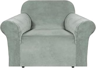 H.VERSAILTEX Stretch Velvet Armchair Cover Couch Covers 1 Cushion Chair Slipcover for Living Room Furniture Cover Crafted from Thick Comfy Rich Velour (Chair 31"-49", Sea Grass)