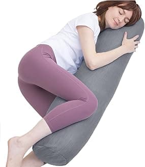 Body Pillow, Bolster Pillow with Cooling Cover, Long Round Roll Cylinder Pillow for Bed, 47" x 7.87", Grey