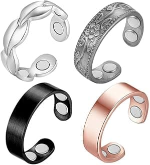 4PCS Copper Rings for Women, Pure Copper Magnetic Ring Strong Magnets, Adjustable with Present Box