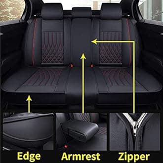 AierxuanRear Car Seat Covers with Waterproof Leather, Automotive Vehicle Cushion Cover Universal fit for Most Cars(Black-Red, Rear seat Cover)