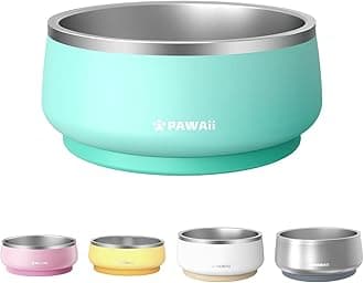 Pawaii Dog Bowl, 34 oz Double-Wall Stainless Steel Food and Water Bowl, Non-Slip Rubber Base, Dishwasher Safe, ID Tag Included, (1 Pack)