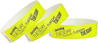 WristCo 3/4" Day of The Week Tyvek Wristbands | Tuesday | Lightweight | Durable | Waterproof | Great for Events and Screening | Neon Yellow | 500 Paper Wristbands