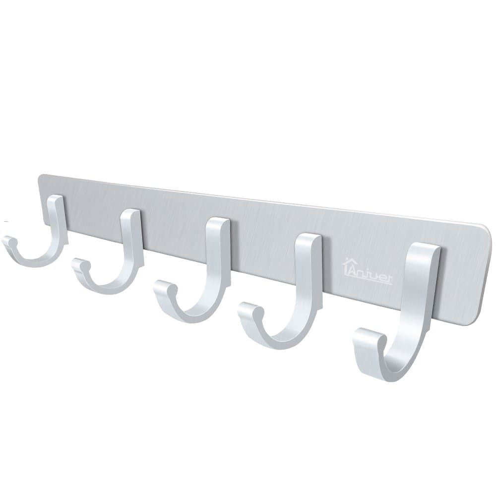 Wall mount 5 Hooks Rack Utility Hook Rail Coat Hooks Hanger, Aluminum Metal