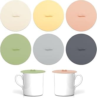 6 Pieces Silicone Cup Covers, 6 Colors Cute Multifunctional Round Mug Cover, Airtight Seal Universal Drink Lids for Coffee Glass Tea Wine Replacement (6)