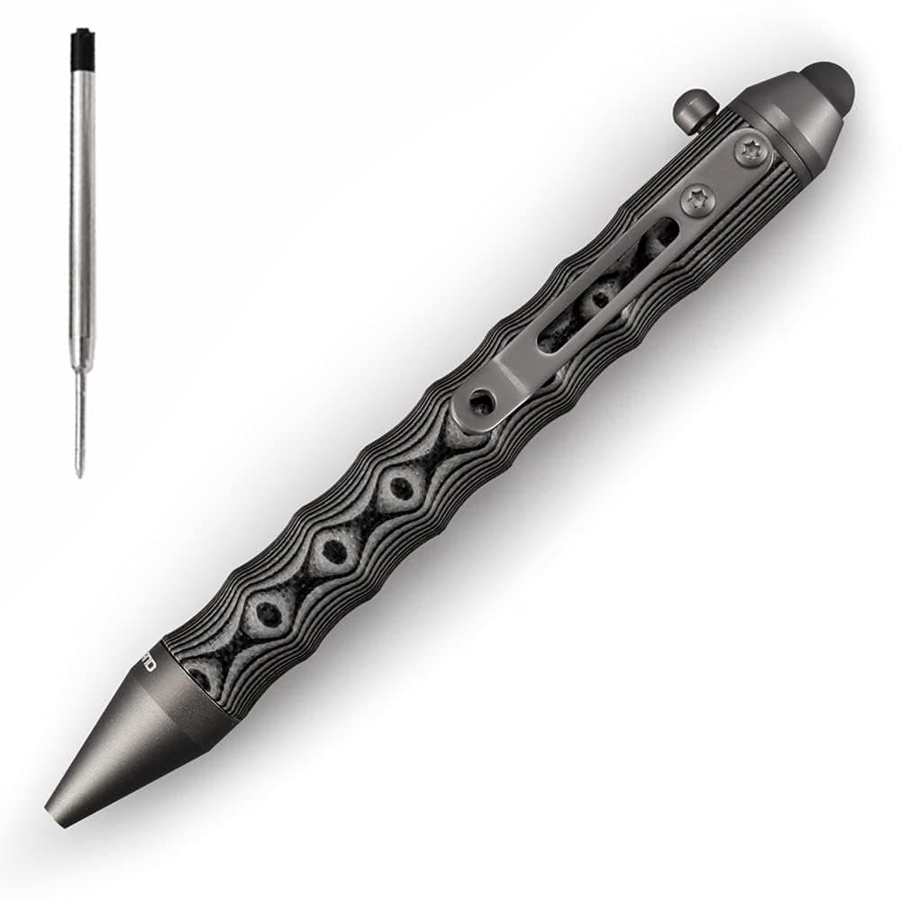 4.5'' EDC Ballpoint Ink Refillable Bolt Action Tactical Pens Stylus for Touch Screen, Ergonomic Grip, Hold in Texture with Finger Grooves