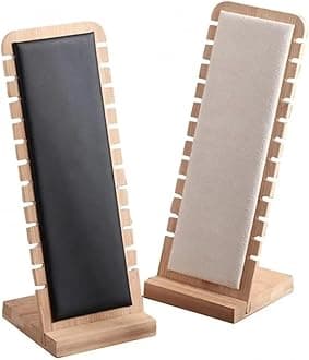 DispJewel Wooden Necklace Display Stand Organiser 12 Slots for Retail Jewellery Photography Prop (Beige & Black 2 Pcs)