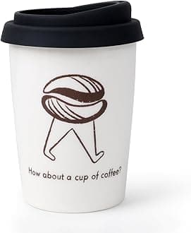 Umlaca Coffee Cup Ceramic Travel Mug with Lid, Insulated Double Wall Mug with Lid, 250ml/8.4oz, BPA Free, Dishwasher Safe, for Home, Office, Car, to Go, Coffee Bean Pattern