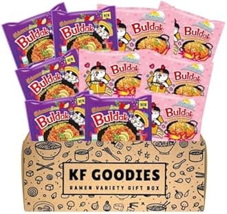 KF GOODIES Korean Ramen Variety Pack Gift Box (10 Count) – Spicy Buldak Noodle Assortment for Birthdays, College Care Packages, Office Snacks, and Gift Baskets