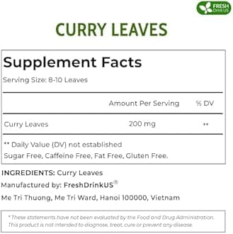 FreshDrinkUS, Premium 0.9oz Curry Leaves, Whole Dried Leaves, 100% Natural, Pure Curry Leaves, Hand-made, Wildcrafted, Indian Spice for Cooking, Curry Leaf Dried, No Additives, No Gluten, Vegan