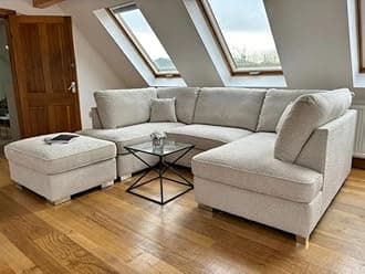 Rosemont Furniture - Cinema Sofa U Shape Sofa Living Room Corner Suite with Footstool Cream Boucle Fabric