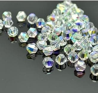 DIY 4mm 1000Pcs Bulk Faceted Bicone Crystal Glass Beads with Container Box Beads for Making Jewelry (White)