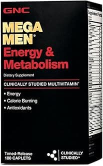 GNC Mega Men Energy and Metabolism Multivitamin for Men, 180 Count, for Increased Energy, Metabolism, and Calorie Burning