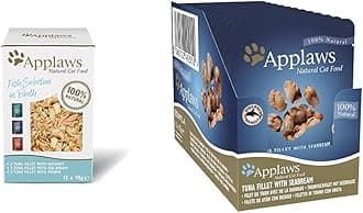 Applaws 100% Natural Wet Cat Food, Fish Selection in Broth Pouch, 12 x 70 g Pouches & Wet Cat Food, Tuna Fillet with Seabream in Broth Pouch, 12 x 70g