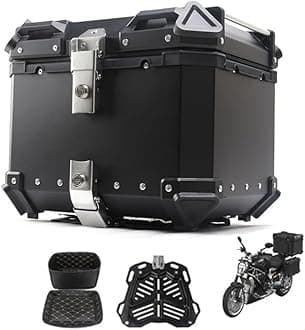 Aluminum Motorbike Tail Box Trunk Waterproof Scooter Rear Top Box, Top Case for Store Helmet Large Luggage, 36L 45L 55L 65L with Security Lock(Black,80L)