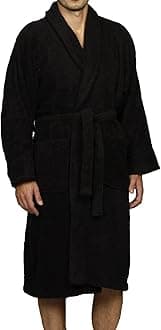 Superior Unisex Egyptian Terry Cotton Large Bath Robe, Black, Long-Staple Combed