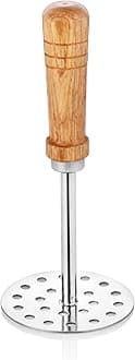 Embassy Stainless Steel Potato Masher with Wooden Handle Round | Size 4 | Diameter - 10 cms | Ideal for mashing Vegetable/Pav Bhaji/Baby Food | Smasher for Kitchen