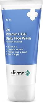 The Derma Co 2% Vitamin C Gel Daily Face Wash with Rosehip & Orange Peel Extract – Illuminating, Hydrating, Even Skin Tone Cleanser, Revive Dull-Looking For Men & Women | All Skin Types, 80ml