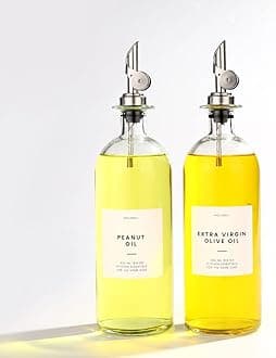 Molimoli Moilmoli Oil and Vinegar Dispenser with Metal Pour Spout, Weighted Pourer, Glass Bottle Dispenser for Kitchen, Olive Oil Cruet, Glass Olive Oil Bottle | 500ml, Set of 2, Silver