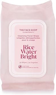 THE FACE SHOP Rice Water Bright Makeup Remover Wipes for Face, Moisturizing, Infused with Rice Extract, Disposable Cleansing Facial Wipes, 50 Count