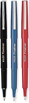 Pilot Fineliner Markers, Fine Point, Assorted Ink Colors - Black 11002, Blue 11014, Red 11015, 1 for Each