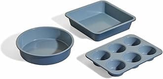 Our Place Wonder Oven Baker’s Kit – 3-Piece Toxin-Free Ceramic Nonstick Bakeware Set (20cm Round, 20cm Square, 6-Cup Muffin Pan) - Oven-Safe up to 232°C - Blue Salt