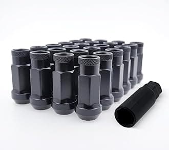EZAccessory 14x1.5 Extended Tuner Lug Nuts 24 Pcs+Key Black Racing Open End for Chevy C/K 1500 2/4WD 99-01 Silverado 2/4WD 1999+