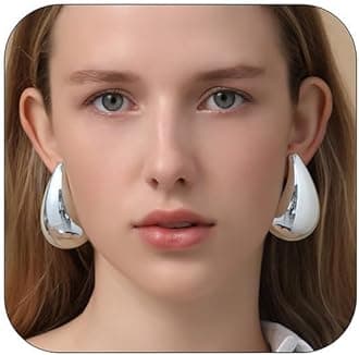 RajputanaChunky Gold Hoop Earrings for Women, Lightweight Waterdrop Teardrop Hollow Open Hoops, Hypoallergenic Gold Plated Earrings Fashion Jewelry for Women Girls 18/25/32/47mm