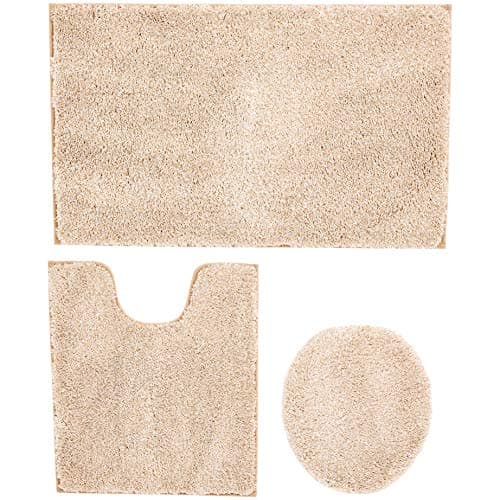 AmazonBasics 3 Piece Plush Bath Mat Set - Tan