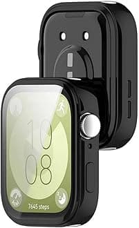 SKEIDO TPU Case For Huawei Watch Fit 3 Soft Gold Plated Bumper Cover Allround Screen Protector Accessories For Huawei Watch Fit3 Shell (Black)